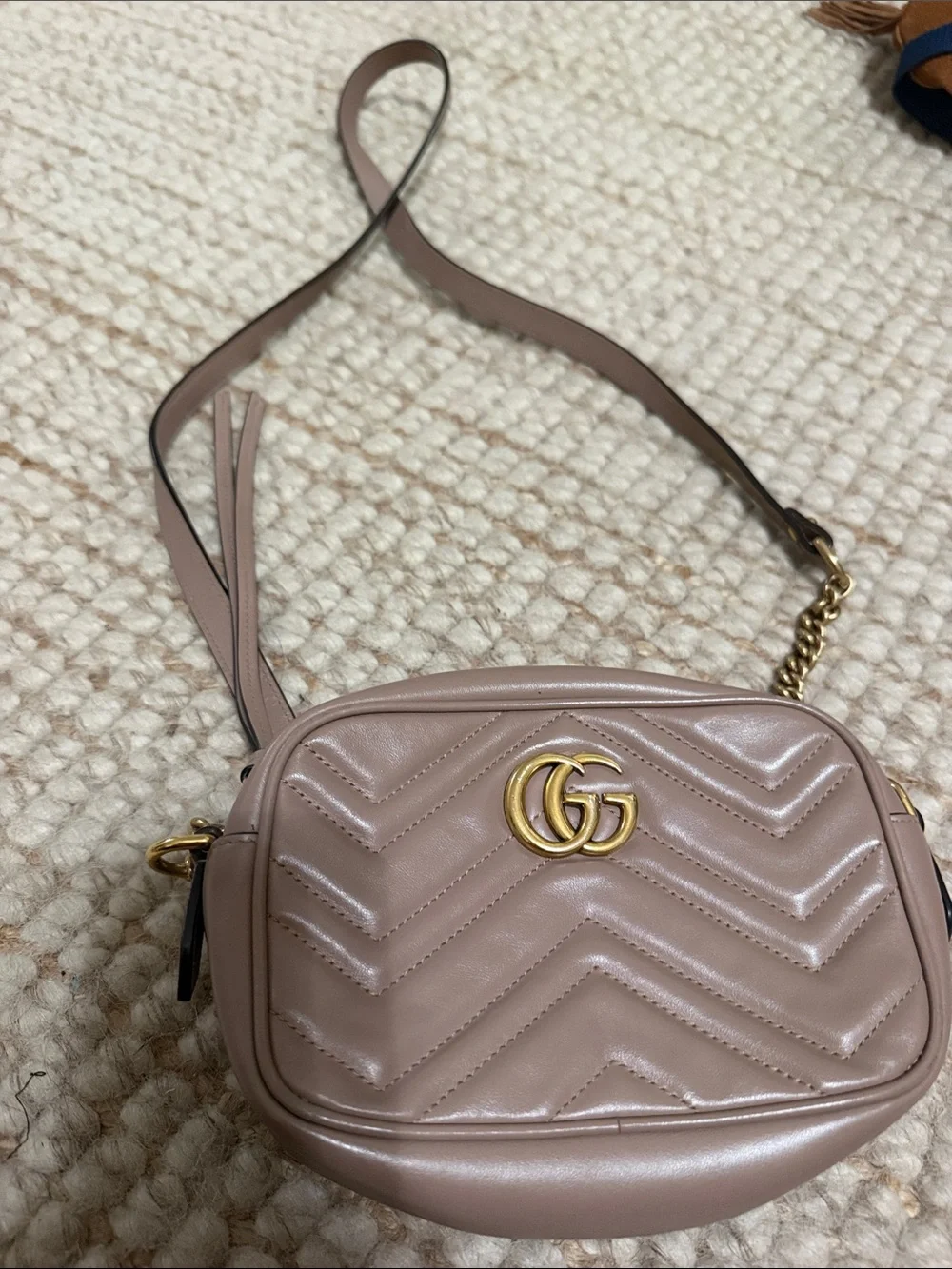 Gucci Pink-Taupe Chevron Quilted Leather Crossbody with Gold GG